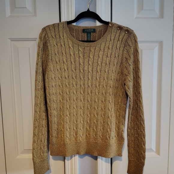 Lauren Ralph Lauren Sweaters - Lauren Ralph Lauren Green Label Gold Metallic Cable Knit Sweater PL